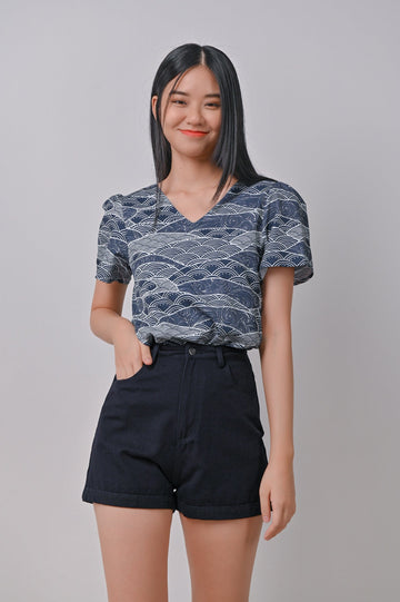 AWE Tops NEW NAVY WAVE COLLAGE SLEEVED TOP