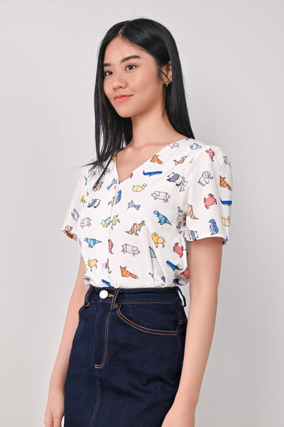 AWE Tops ORIGAMI ZOO BUTTON SLEEVED TOP