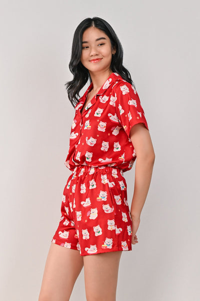 AWE Two Piece Set LUCKY CAT RED LOUNGE SET