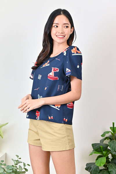 All Would Envy Tops PLAYGROUND SLEEVED TOP IN NAVY
