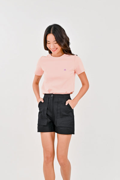 AWE Bottoms LOUISE PATCH-POCKET SHORTS IN BLACK