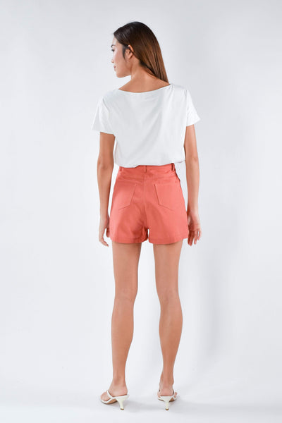 AWE Bottoms SHANIE COTTON MUM SHORTS IN SALMON-CORAL