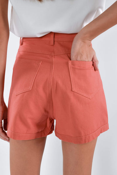AWE Bottoms SHANIE COTTON MUM SHORTS IN SALMON-CORAL