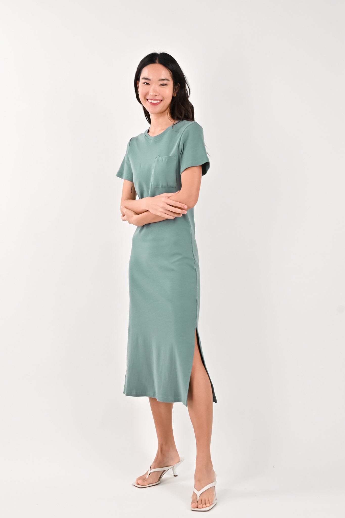 ABBY COTTON TEE DRESS IN PINE – All Would Envy