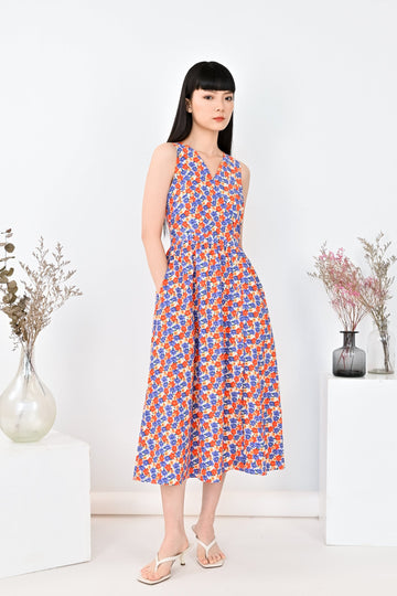 AWE Dresses ABIGAIL BUTTON-DETAIL FLORAL DRESS IN VIBRANT