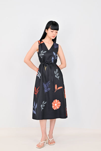 AWE Dresses DAISY BLOOMS TWO-WAY MIDI DRESS IN BLACK