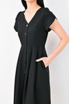 AWE Dresses DIANA SLEEVED BUTTONED MIDI DRESS IN BLACK