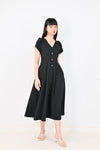AWE Dresses DIANA SLEEVED BUTTONED MIDI DRESS IN BLACK