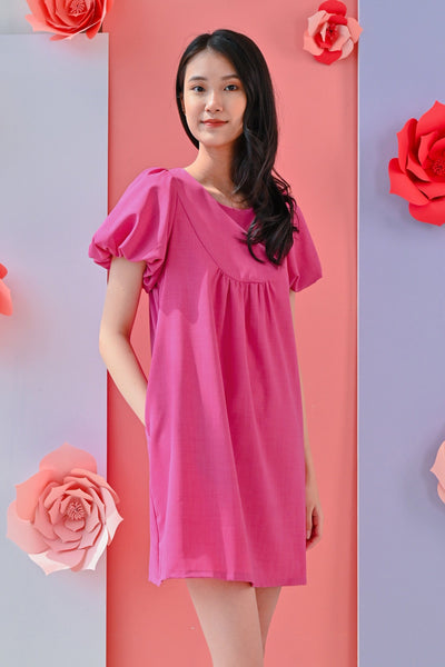 AWE Dresses FAWN PUFF-SLEEVE DRESS IN PINK