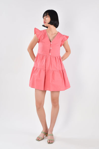 AWE Dresses JESSICA FLUTTER-SLEEVES MINI DRESS IN PINK