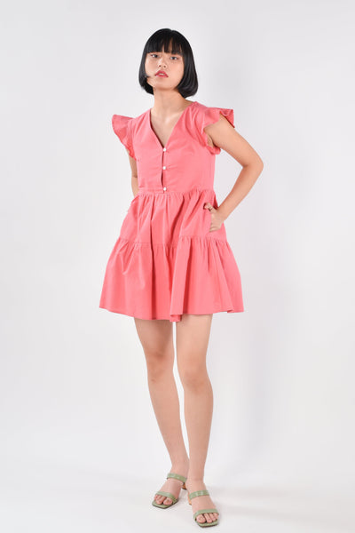 AWE Dresses JESSICA FLUTTER-SLEEVES MINI DRESS IN PINK