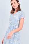 AWE Dresses JUTINA ABSTRACT SLEEVED DRESS IN BLUE