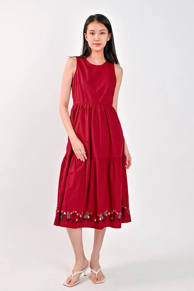 AWE Dresses LAINEY EMBROIDERY DRESS IN RED