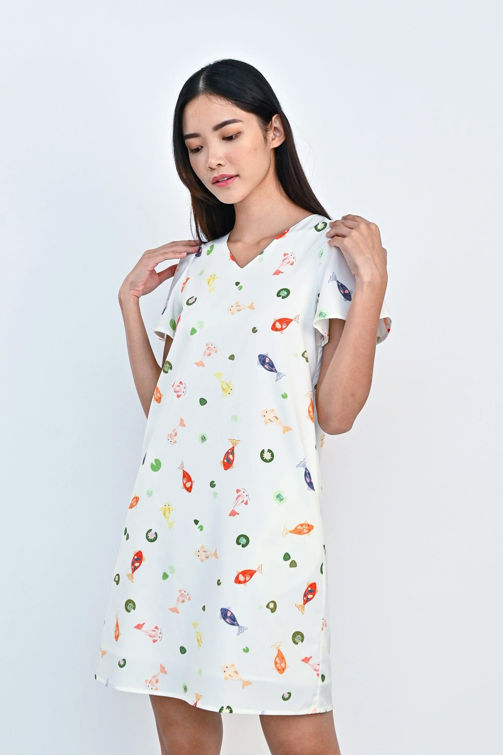 LUCKY KOI SLEEVED DRESS IN OFF-WHITE – All Would Envy