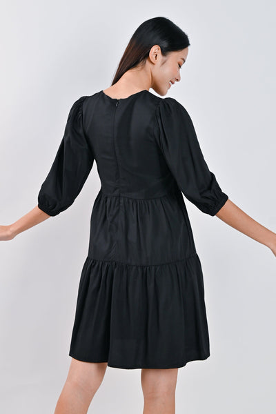 AWE Dresses MARCIA SQUARE-NECK BABYDOLL DRESS IN BLACK