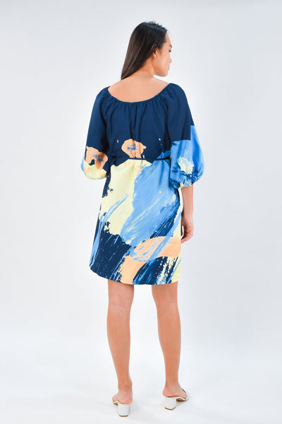 AWE Dresses PAINT PUFF-SLEEVED DRESS IN NAVY
