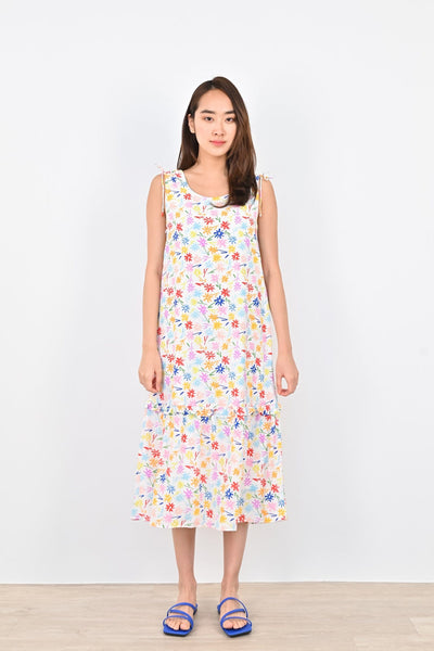 AWE Dresses PENNY MIDI DRESS IN WHITE FLORAL