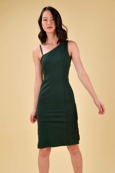 AWE Dresses SHIRA ASSYMETRICAL BODYCON DRESS IN FOREST