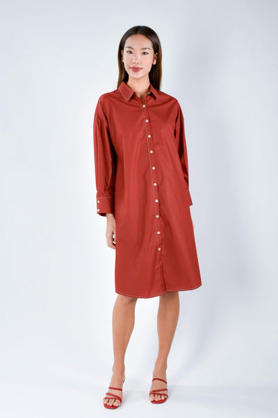 AWE Dresses TALIA MIDI SHIRT-DRESS IN RED