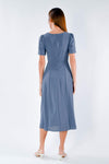 AWE Dresses WEN SLEEVED RUCHED DRESS IN BLUE