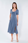 AWE Dresses WEN SLEEVED RUCHED DRESS IN BLUE