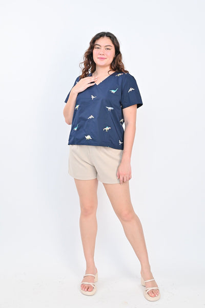 AWE Shirts & Tops DINO SLEEVED TOP IN NAVY