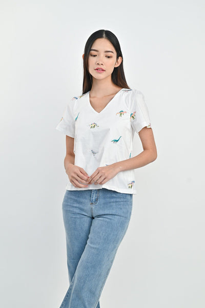 AWE Shirts & Tops DINO SLEEVED TOP IN WHITE