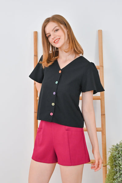 AWE Tops *BACKORDER* ALYSON SLEEVED BUTTON TOP IN BLACK