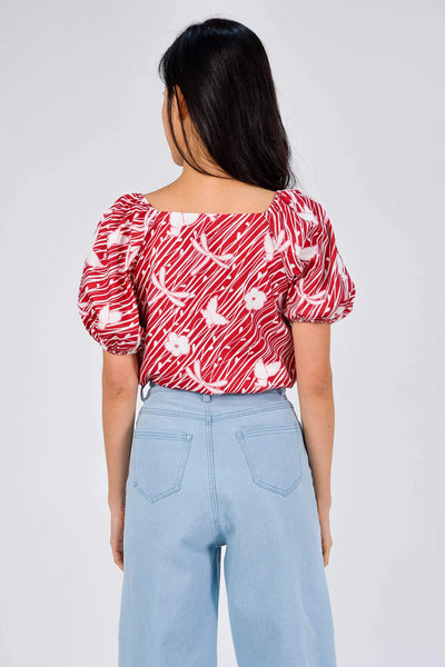 AWE Tops CAMELIA RED SLEEVED BUTTON TOP