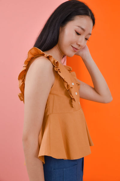 AWE Tops CHARIS FLUTTER-SLEEVE TOP IN APRICOT