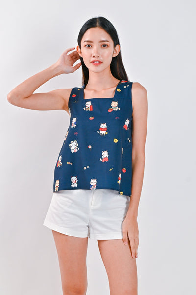 AWE Tops CUTE CATS TWO-WAY TOP IN NAVY