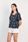 AWE Tops LUCKY KOI SQUARE-NECK TOP IN NAVY