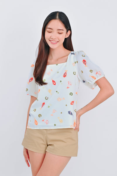AWE Tops LUCKY KOI SQUARE-NECK TOP IN OFF-WHITE