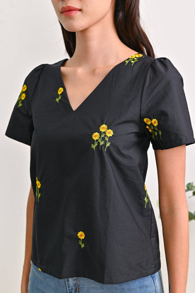 AWE Tops PIPPA EMBROIDERY SLEEVED TOP IN BLACK