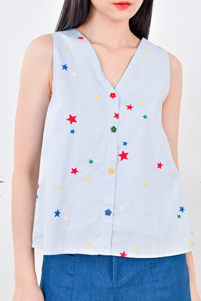 AWE Tops STARRY NIGHT BUTTONED TOP IN BLUE
